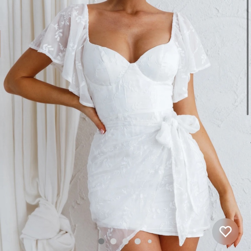 Aphrodite Molded Bust Angel Sleeve Wrap Dress Embroidered White